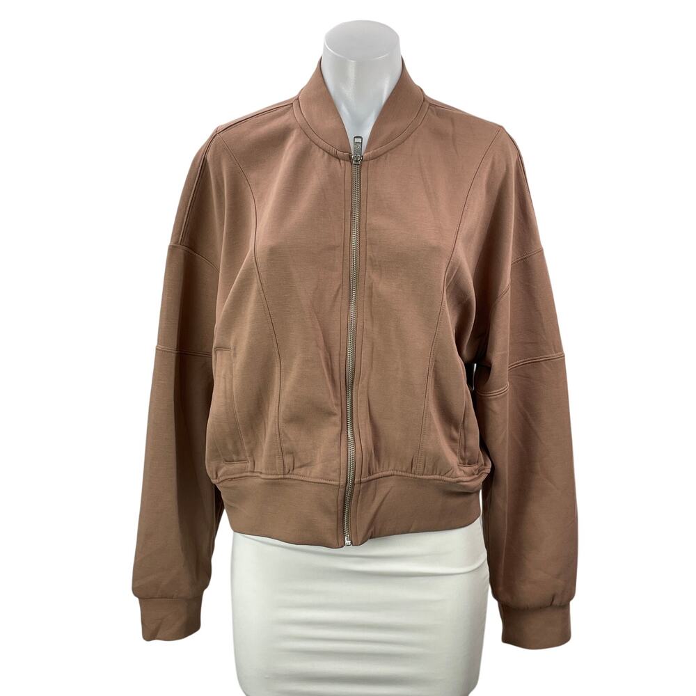 YPB Your Personal Best Women's Brown Long Sleeves Full Zip Bomber Coat Jacket L